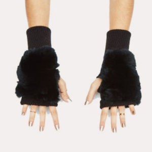 JOCELYN FAUX FUR TOPPED FINGERLESS MITTENS GLOVES BLACK OS NWOT